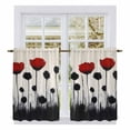thumbnail image 1 of Red Black Floral Kitchen Curtains, Vintage Rustic Oil Painting Flowers Light Filtering Window Curtain Panels, 2Pcs Rod Pocket Window Treatments Set for Study Room Bathroom Bedroom 52x54 Inches, 1 of 9