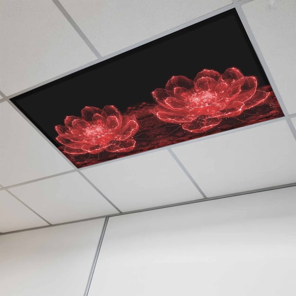 Red Black Floral Magnetic Fluorescent Light Covers for Ceiling Lights 2x4Ft, Modern Minimalist Gradient Flowers Office Classroom Kitchen Drop Ceiling Light Covers Lighting Filters Shade Panel 1 Pack
