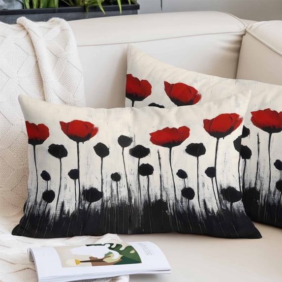 Red Black Floral Pillow Covers Queen, Vintage Rustic Oil Painting Flowers Soft Brushed Microfiber Breathable Throw Pillow Covers, Decorative Pillowcase with Zipper for Couch Sofa Bedroom 20"x30"