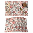thumbnail image 1 of Red Black Floral Placemats Set of 4 Vintage Watercolor Flower Leaf Plant Place Mats Indoor Wipeable Table Mats Washable Cloth Dining Table Placemats for Kitchen Holiday Party Home Decor 13x19 Inch, 1 of 9