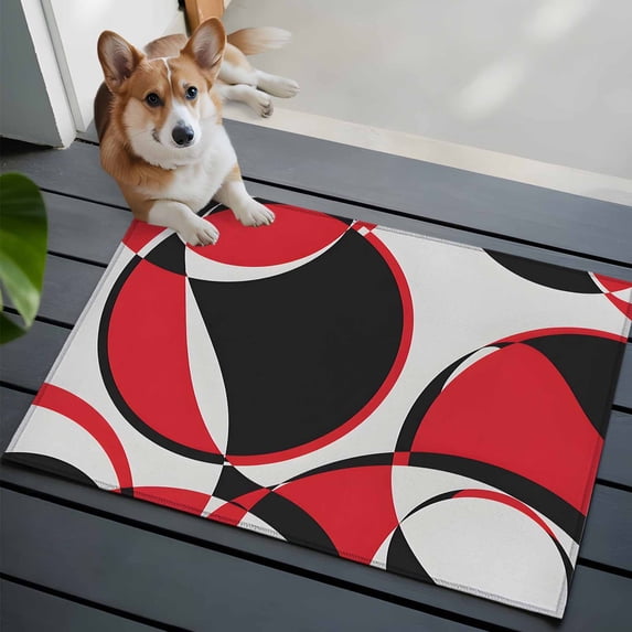 Red Black Front Door Rugs 2x3 ft Abstract Grey Black Red Round Grey Texture Small Rug for Entryway Non Slip Washable Bathroom Door Mat Absorbent Floor Mat for Indoor Entrance