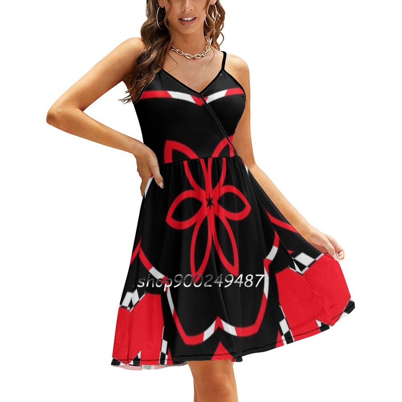 Red \u0026 Black Geometric Eving Party Dresses Midi Sexy Dress Female Sweet One  Piece - Walmart.com