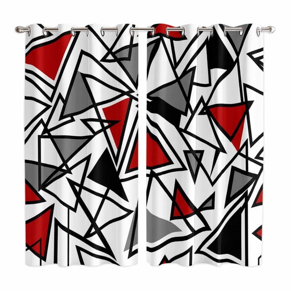 Red Black Geometric Kitchen Curtains Window Panels, Abstract Art Modern Line Insulated Window Treatment Curtain, Grommet Curtains for Bedroom/Living Room/Bathroom, 2 Piece 52"Wx84"L