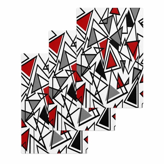 Red Black Geometric Kitchen Dish Towels for Drying Dishes Set of 3, Abstract Art Modern Line Waffle Weave Microfiber Hand Tea Bathroom Towels Quick Dry & Absorbent Towel 15.7x23.6