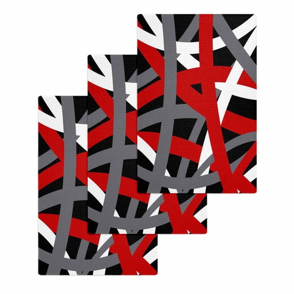 Red Black Geometric Kitchen Dish Towels for Drying Dishes Set of 3, Modern Art Abstract Grey Line Waffle Weave Microfiber Hand Tea Bathroom Towels Quick Dry & Absorbent Towel 15.7x23.6