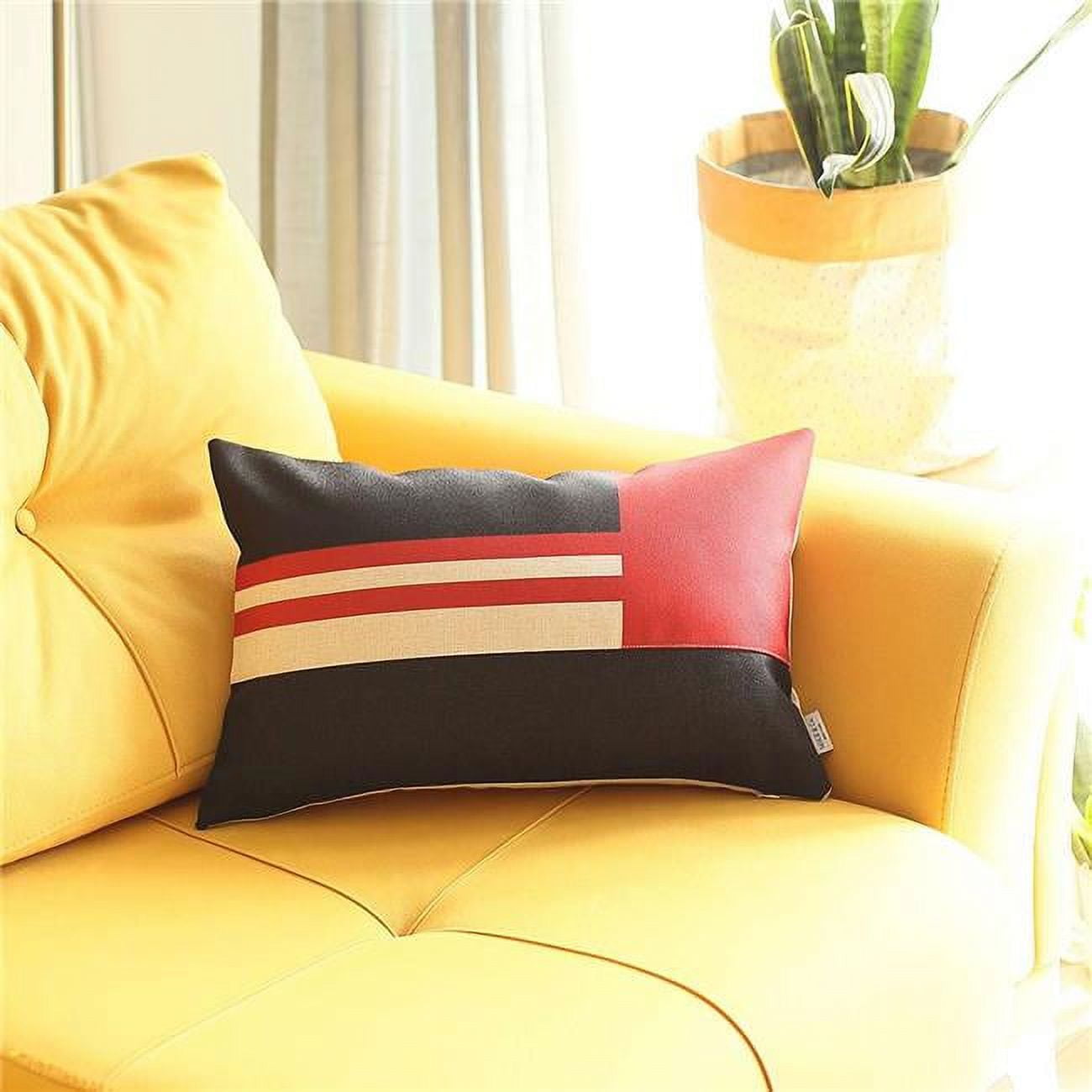 Red and Black Geometric Polyester Lumbar Pillow