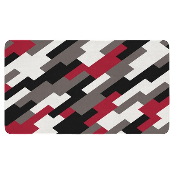 Red Black Geometric Modern Door Mat,No Slip Durable Welcome Mat Funny Floor Door Mats for Indoor Outdoor Kitchen