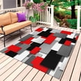 thumbnail image 1 of Red Black Geometric Outdoor Rug 5x8 Ft, Non Slip Washable Area Rug, Modern Abstract Art Block Patio Rugs Carpet Runner, Large Floor Mat for Indoor/Outdoor Deck Porch Camping, 1 of 8