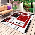 thumbnail image 1 of Red Black Geometric Outdoor Rug for Patio/Deck/Porch, Non-Slip Large Area Rug 3 x 5 Ft, Contemporary Gray Abstract Stripes Indoor Outdoor Rugs Washable Area Rugs, Reversible Camping Rug Carpet Runner, 1 of 8