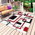 thumbnail image 1 of Red Black Geometric Outdoor Rug for Patio/Deck/Porch, Non-Slip Large Area Rug 3 x 5 Ft, Farmhouse Minimalist Abstract Art Indoor Outdoor Rugs Washable Area Rugs, Reversible Camping Rug Carpet Runner, 1 of 8