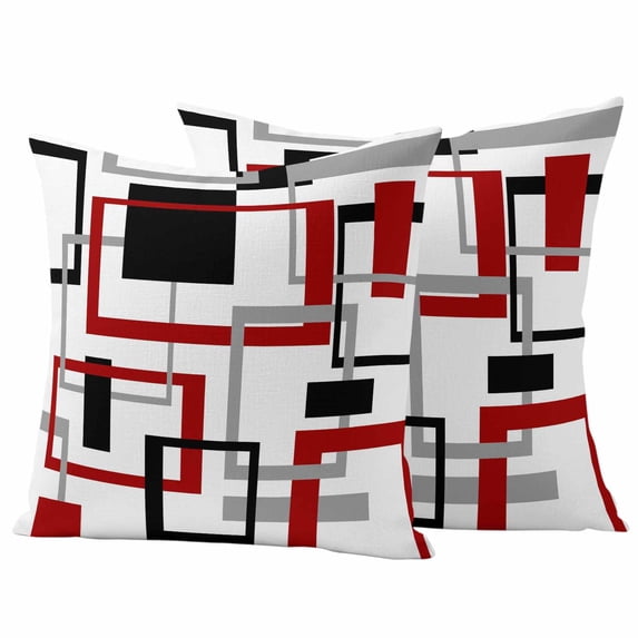 Red Black Geometric Outdoor Waterproof Pillow Covers, Farmhouse Minimalist Abstract Art Decorative Square Throw Pillowcase Sofa Cushion Sham for Patio/Couch/Chair, 26"x26" 2 Pack