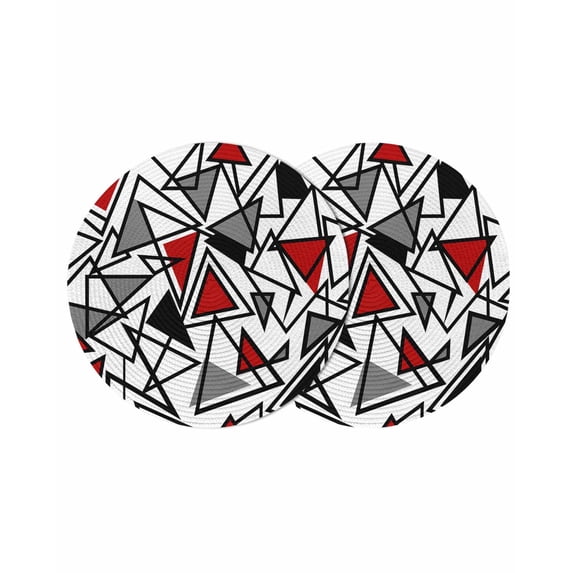 Red Black Geometric Round 13 Inch Placemats Set of 2, Abstract Art Modern Line HeatResistant Non Slip Place Mats for Dining Table, Wipeable Braided Kitchen Table Mats for Housewarming