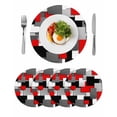 thumbnail image 1 of Red Black Geometric Round 13 Inch Placemats Set of 4, Modern Abstract Art Block HeatResistant Non Slip Place Mats for Dining Table, Wipeable Braided Kitchen Table Mats for Housewarming, 1 of 9