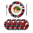 thumbnail image 1 of Red Black Geometric Round 13 Inch Placemats Set of 4, Modern Art Abstract Grey Line HeatResistant Non Slip Place Mats for Dining Table, Wipeable Braided Kitchen Table Mats for Housewarming, 1 of 9