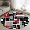 thumbnail image 1 of Red Black Geometric Round Area Rug 3.3Ft Washable Circle Rugs for Dining Room Table, Modern Color Block Abstract Non-Slip Carpet Floor Mats Indoor Outdoor Carpet Runner Aesthetic Home Decor, 1 of 8