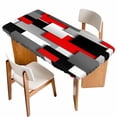 thumbnail image 1 of Red Black Geometric Table Cloths for 6 Foot Rectangle Tables, Modern Abstract Art Block Patio Waterproof Elastic Fitted Tablecloths, Washable Rectangular Table Cover for Camping, 1 of 8
