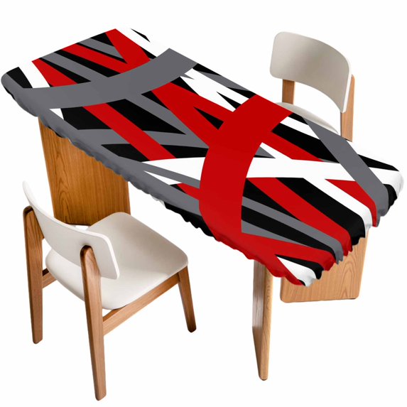 Red Black Geometric Table Cloths for 8 Foot Rectangle Tables, Modern Art Abstract Grey Line Patio Waterproof Elastic Fitted Tablecloths, Washable Rectangular Table Cover for Camping