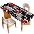 thumbnail image 1 of Red Black Geometric Table Cloths for 8 Foot Rectangle Tables, Modern Color Block Abstract Patio Waterproof Elastic Fitted Tablecloths, Washable Rectangular Table Cover for Camping, 1 of 8