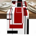 thumbnail image 1 of Red Black Geometric Table Runner - 36 Inch Long, Kitchen Dining Table Runner Dresser Scarves, Contemporary Gray Abstract Stripes Farmhouse Decor for Coffee Tables Wedding Party Banquet, 1 of 8