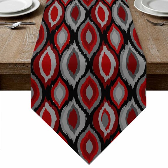Red Black Geometric Table Runner Linen Burlap Table Runner 72 Inches Long Abstract Art Diamond Modern Dresser Scarves for Kitchen Island Coffee Dining Room Party Wedding Banquet Holiday Decor 16"x72"
