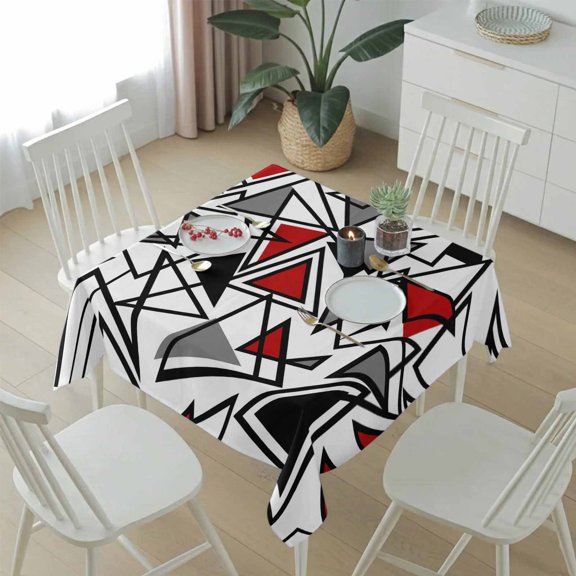 Red Black Geometric Triangle Table Cloth 54x54in, Waterproof Square Tablecloth Wipeable Tablecloths Modern Abstract Style Table Covers for Dining Tables Party Indoor Outdoor