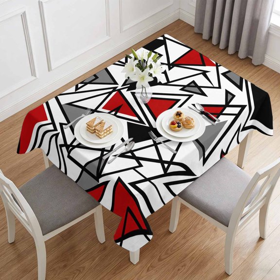 Red Black Geometric Triangle Table Cloth 60x84in, Waterproof Rectangle Tablecloth Wipeable Tablecloths Modern Abstract Style Table Covers for Dining Tables Party Indoor Outdoor
