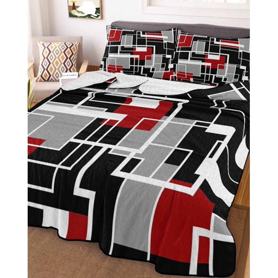 Red Black Geometric Twin XL Size Down Alternative Comforter, Lightweight Comforter Quilt Bedding Set with Pillow Shams Modern Color Block Abstract All Seasons Bed Comforter Duvet Insert 68"x98"