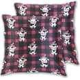 thumbnail image 1 of Red Black Gingham Plaids Christmas Cartoon Cow Throw Pillow Covers Pillowcases 18 x 18 Inch Home Decor 2 Packs for Bedroom Sofa, 1 of 6