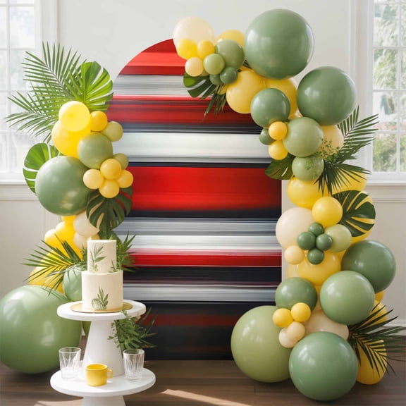 Red Black Gradient Arch Backdrop Cover, 4FT, Geometric Strip Modern Abstract Spandex Arch Covers Double-Sided Backdrop for Wedding Birthday Party Photo Background Decoration