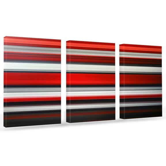 Red Black Gradient Canvas Wall Art 3 Panels, Geometric Strip Modern Abstract Framed Wall Decor Modern Artwork Prints Painting for Living Room, Bedroom, Kitchen & Cafe Decor 12" x 16"