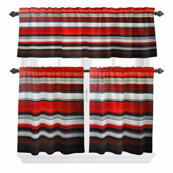 Red Black Gradient Curtain Valances Set Geometric Strip Modern Abstract Kitchen Curtains 24 inch Length Rod Pocket Valance and Tiers 3 Piece Set Small Bedroom Bathroom Laundry Decor