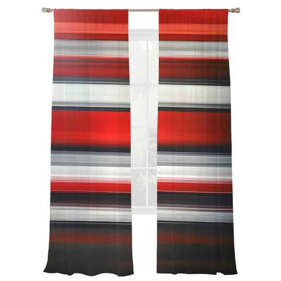 Red Black Gradient Sheer Curtains for Living Room Bedroom, Light-filtering Sheer Curtain, Geometric Strip Rod Pocket Voile Window Treatment Drapes, 52’’Wx108’’L, 2 Panels Set