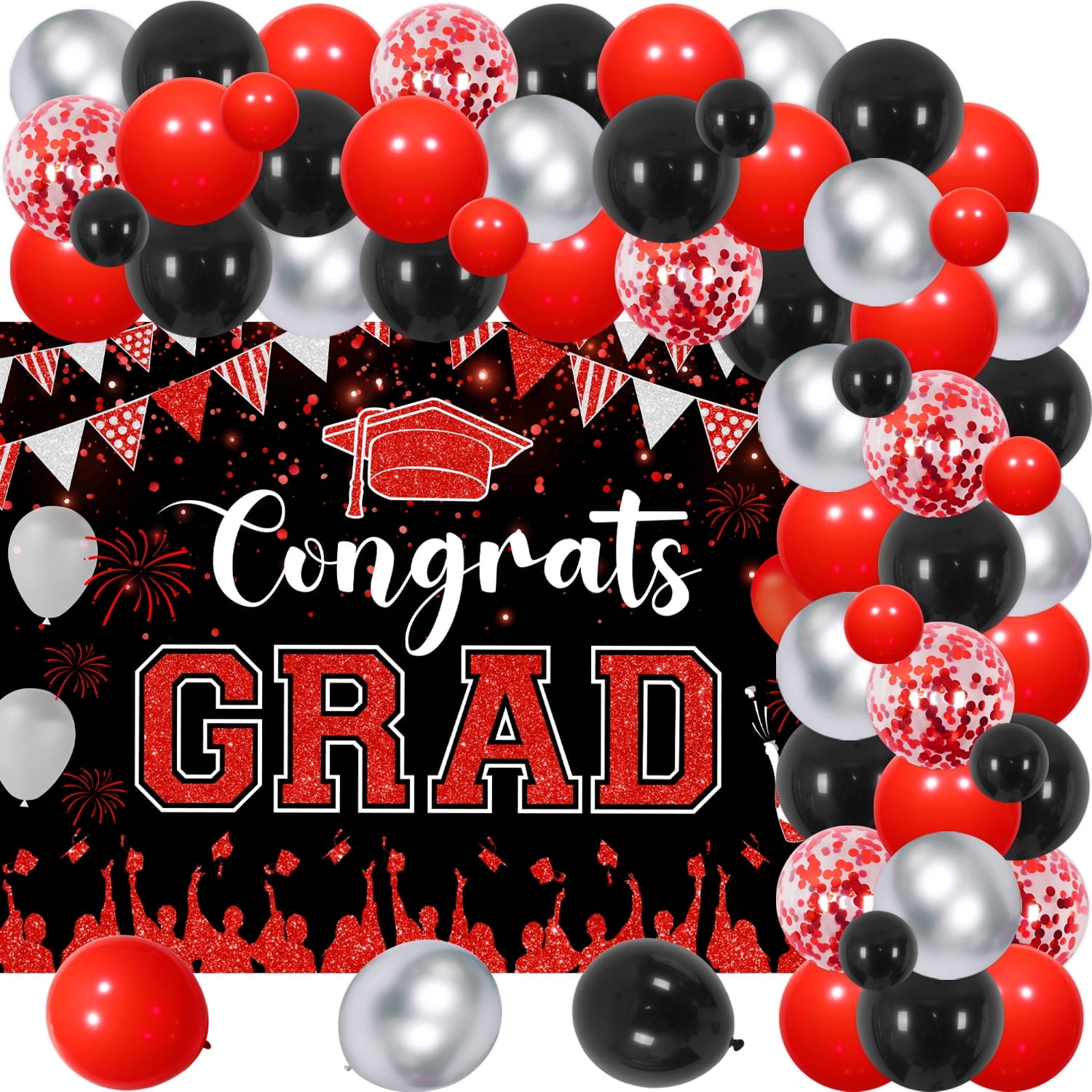 Red and Black Graduation Decorations 2026 Congnats Grad Party Decor
