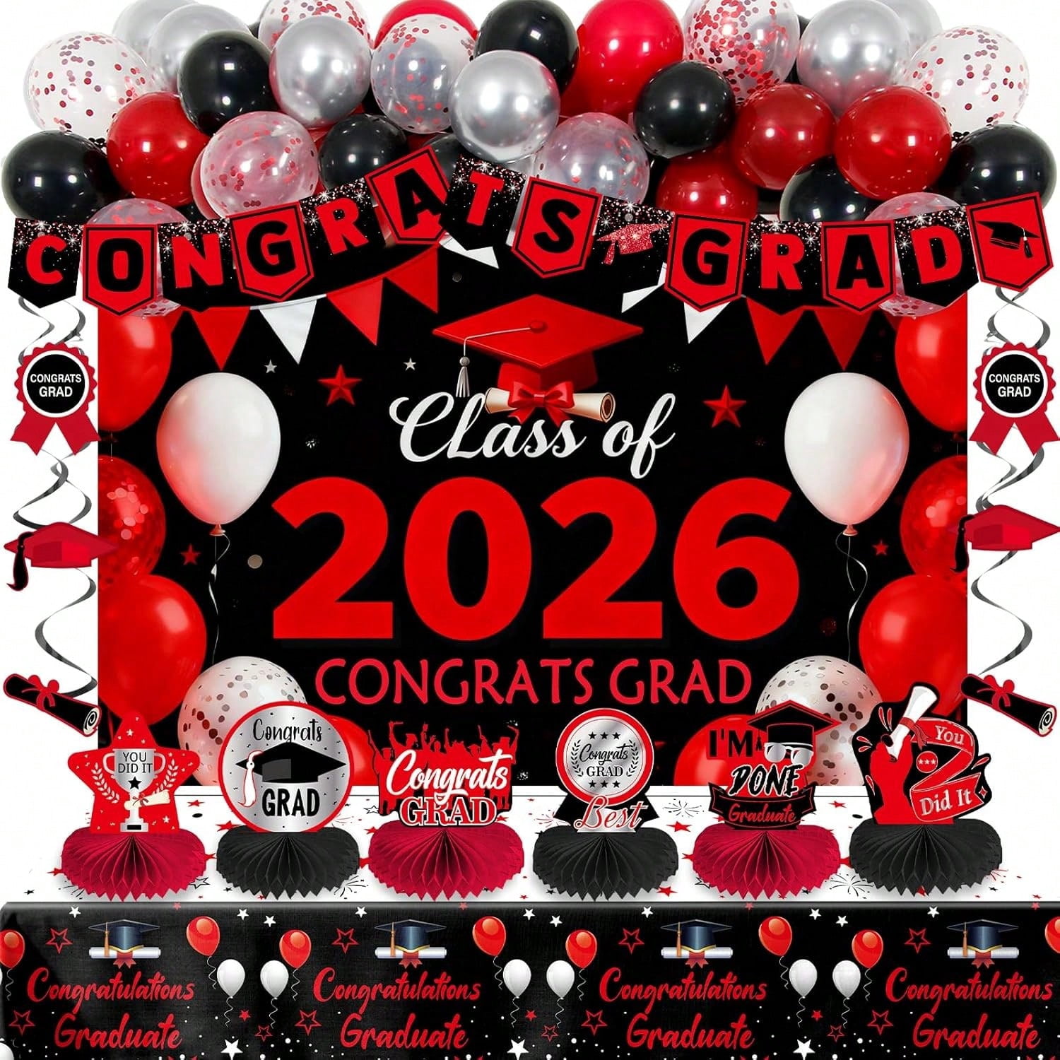 Red And Black Graduation Decorations 2026, Graduation Party Decorations ...
