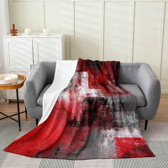 Red Black Gray Abstract Distressed Texture Throw Blanket Soft Plush Fleece for Home Decor