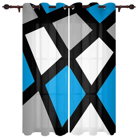 Red Black Gray Geometric Square Luxury Window Curtains Printed Curtains for Living Room Kitchen Home Decor Valance Drapes