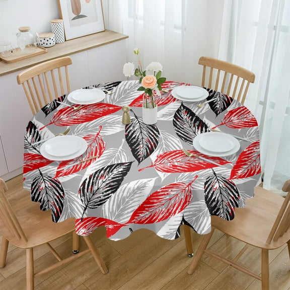 Red Black Gray Leaves Waterproof Tablecloth Tea Table Decoration Round Table Cover for Kitchen Wedding Party Home Dining Room