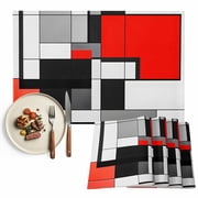 Red Black Gray Squares Placemat of 1 PC, Abstract Geometric Art Table Mats Washable Heat-Resistant Non-Slip Place Mats for Kitchen Dinner Table Indoor Outdoor Decor,13x19 Inch