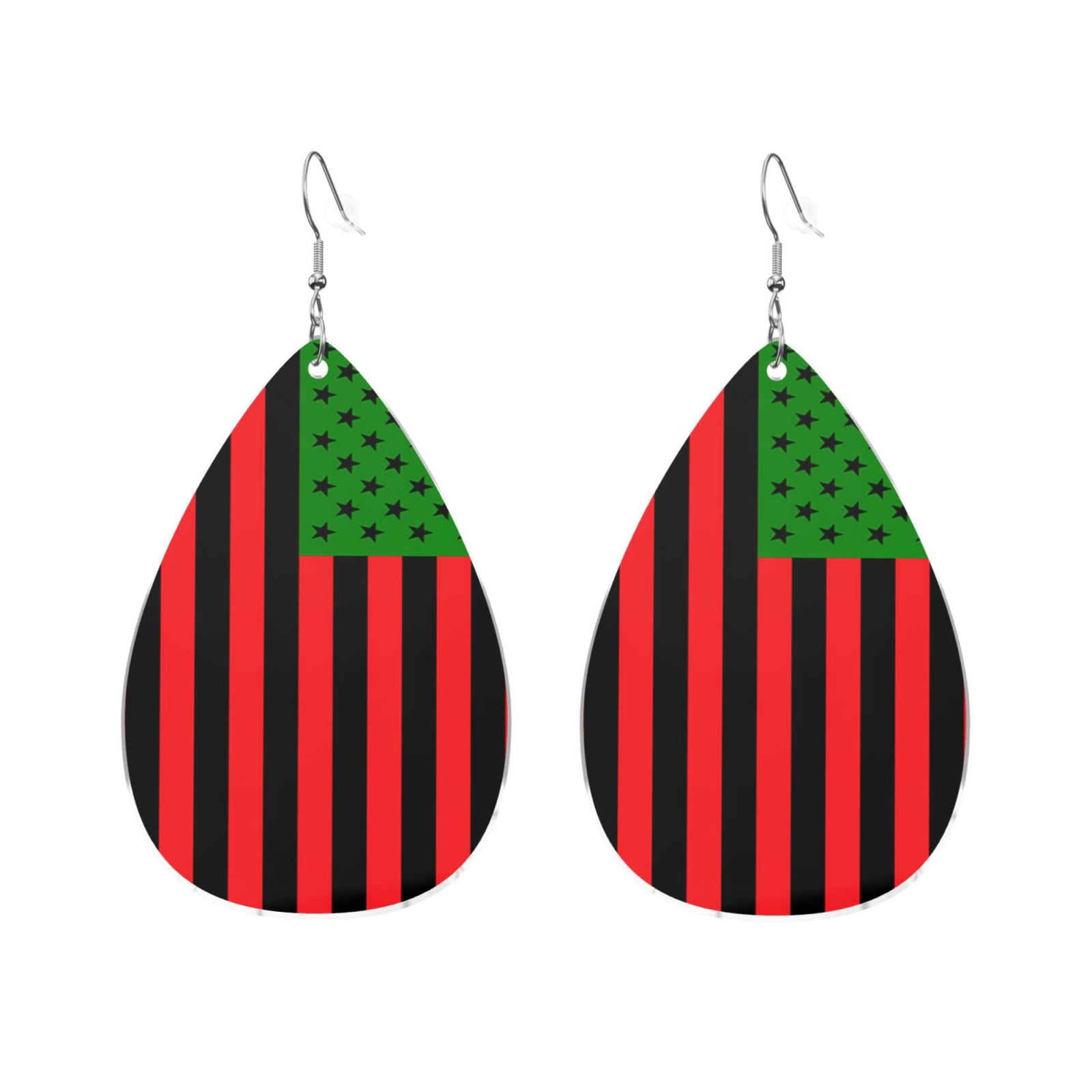 Pan-African Flag Wooden Hoop Earrings – Red, Black, Green Dangling Earrings With Silvertone, 10 Cm