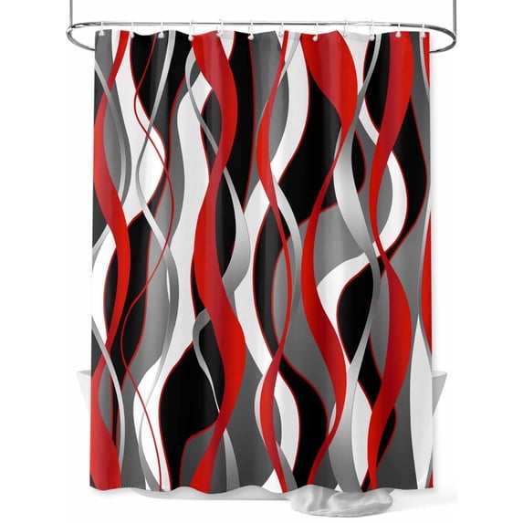 Red Black Grey Abstract Stripe Shower Curtain, Modern Twisted Lines Bathroom Decor Curtains Set with Hooks, Waterproof Fabric Home Accessories, 72 X 72 Inch Long