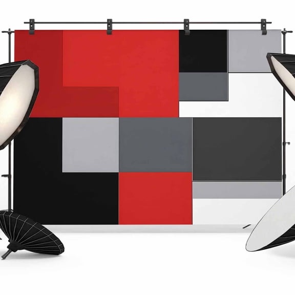 Red Black Grey Backdrop for Photoshoot,Photography Photo Studio Background Wall Backdrop,Abstract Modern Irregular Geometric Back Drop Banner Panel for Portraits Wedding Party Live Streaming 7x5Ft