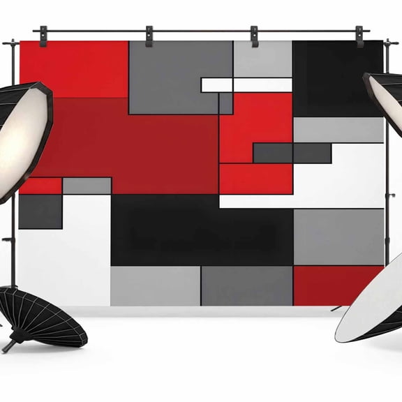 Red Black Grey Backdrop for Photoshoot,Photography Photo Studio Background Wall Backdrop,Geometric Abstract Modern Irregular Back Drop Banner Panel for Portraits Wedding Party Live Streaming 7x5Ft