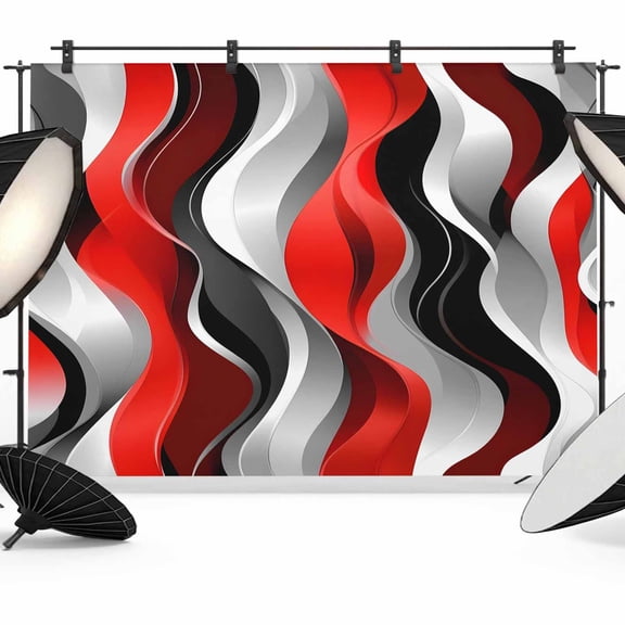 Red Black Grey Backdrop for Photoshoot,Photography Photo Studio Background Wall Backdrop,Geometric Moire Artwork Modern Abstract Back Drop Banner Panel for Portraits Wedding Live Streaming 7x5Ft