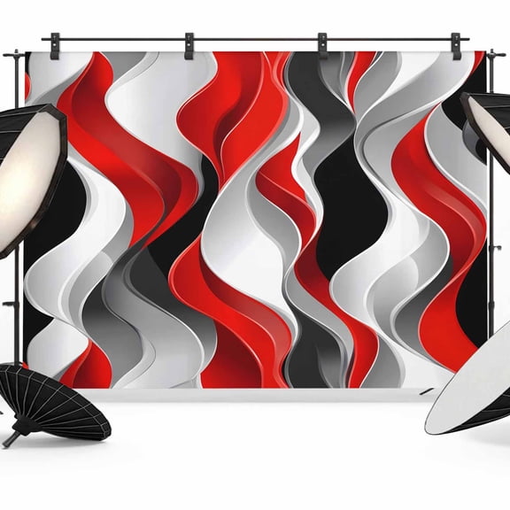 Red Black Grey Backdrop for Photoshoot, Photography Photo Studio Background Wall Backdrop, Moire Modern Artwork Abstract Back Drop Banner Panel for Portraits Wedding Party Live Streaming Decor 10x8Ft