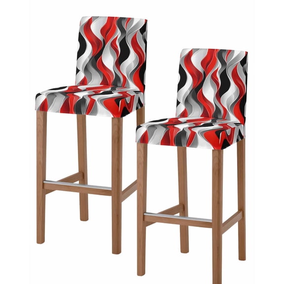 Red Black Grey Bar Stool Covers Set of 2, Moire Modern Artwork Abstract Stretch Washable Bar Chair Covers with Backs, Removable Pub Counter Height Chair Cover for Kitchen Dining Room Cafe