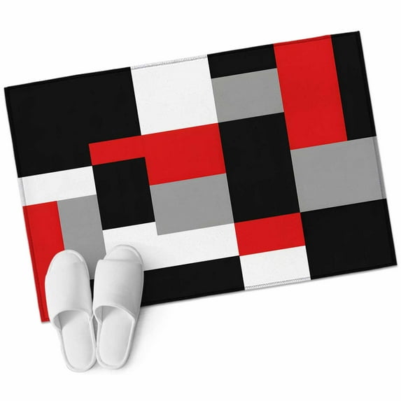 Red Black Grey Geometric 2'x3' Washable Rug, Modern Abstract Art Luxury Non-Slip Soft Doormat Area Rugs for Entrance Bathroom Bedsides, Carpet for Kitchen Bedroom, Entryway Floor Mat