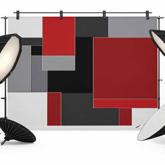 Red Black Grey Geometric Backdrop for Photography,Fabric Photo Background Backdrop,Abstract Modern Irregular Photo Booth Background for Portrait Photoshoot Video Wedding Decoration Banner 7x5ft