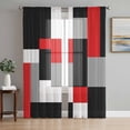 thumbnail image 1 of Red Black Grey Geometric Semi Sheer Window Curtains 72 Inches Long, Modern Abstract Art Luxury Rod Pocket Voile Chiffon Curtain Light Filtering Drapes for Living Room, Kitchen, 52"x72", 2 Panels, 1 of 9