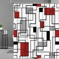 thumbnail image 1 of Red Black Grey Geometric Shower Curtain Modern Abstract Geometry Square Line Pattern Contemporary Simple Art Bathroom Decor Polyester Fabric Curtains with Hooks 70Wx70H Inch, 1 of 6