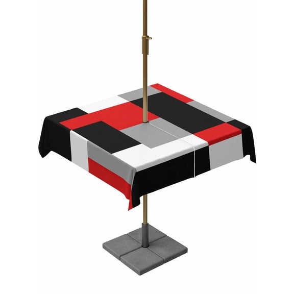 Red Black Grey Geometric Table Cloth Rectangle Outdoor Tablecloth, Modern Abstract Art Luxury Waterproof Table Cover with Umbrella Hole and Zipper for Party/Dining/Patio/Wedding 54x54 Inch